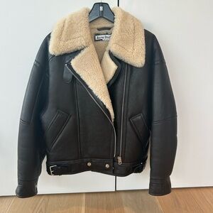 Acne Dark Brown Leather Jacket with Cream Shearling